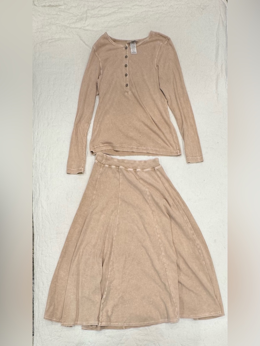 Hardtail Beige acid wash Two-Piece midi Skirt Set